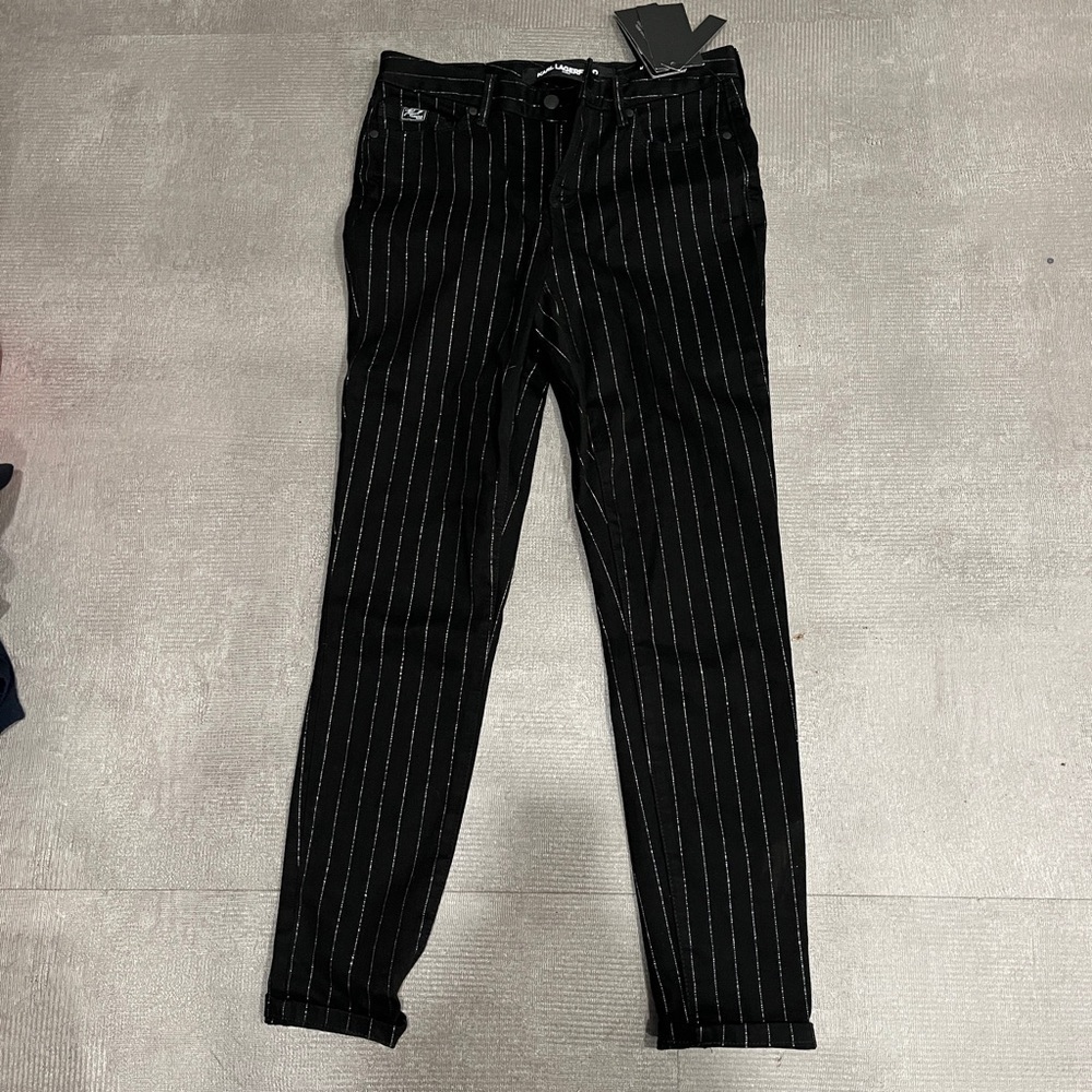 Karl Lagerfield Skinny Black Silver Pinstripe Pants Skinny  Size 6‎